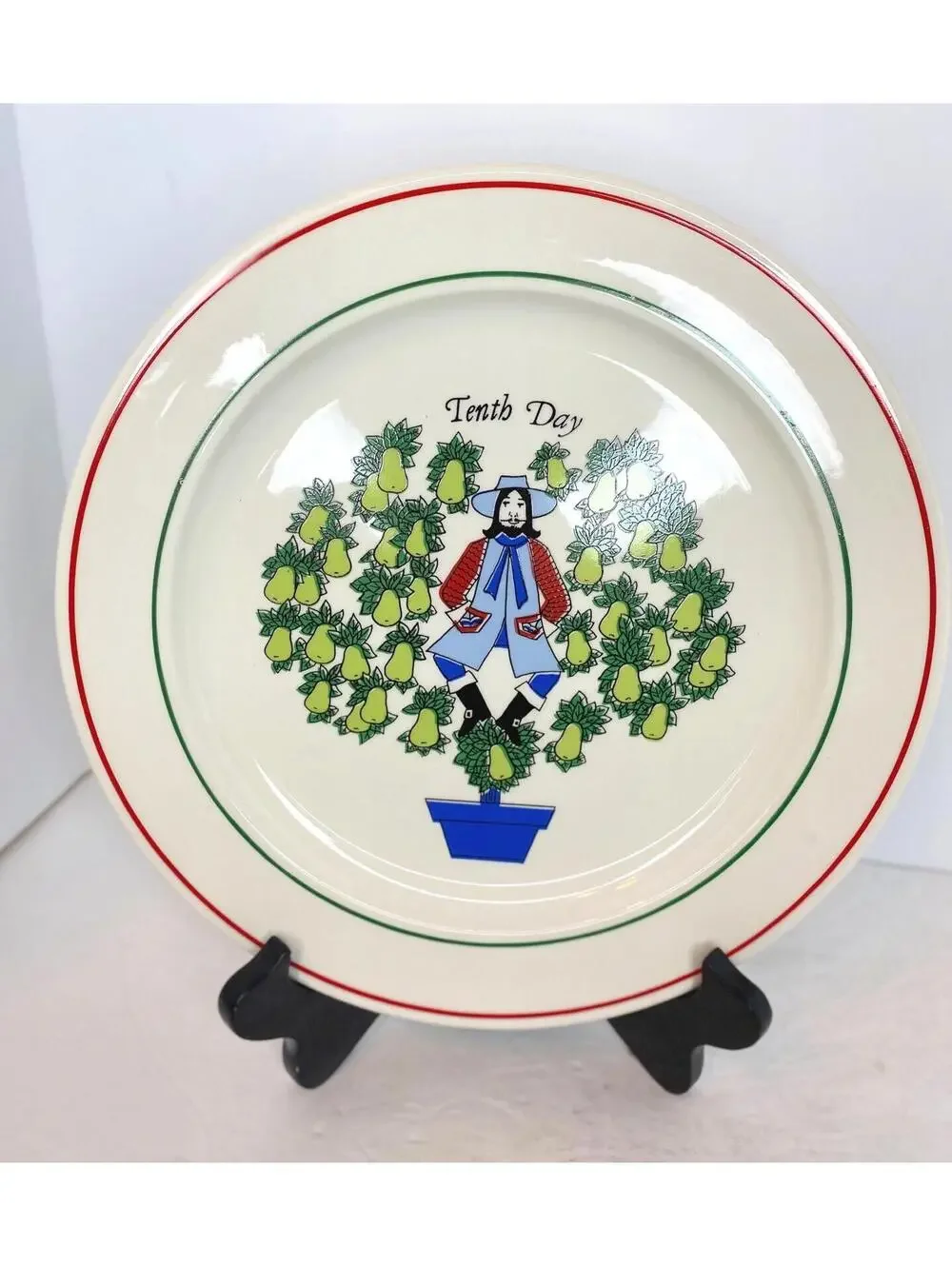 Vintage Taylorton Potteries Sally Merwin Design Christmas 10th Day Plate Platter